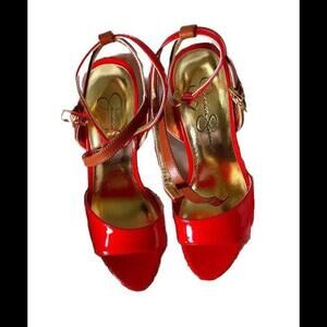 🦄😎❤️Jessica Simpson Red Patent Leather Stiletto Open Toe Strappy Heels Size 6